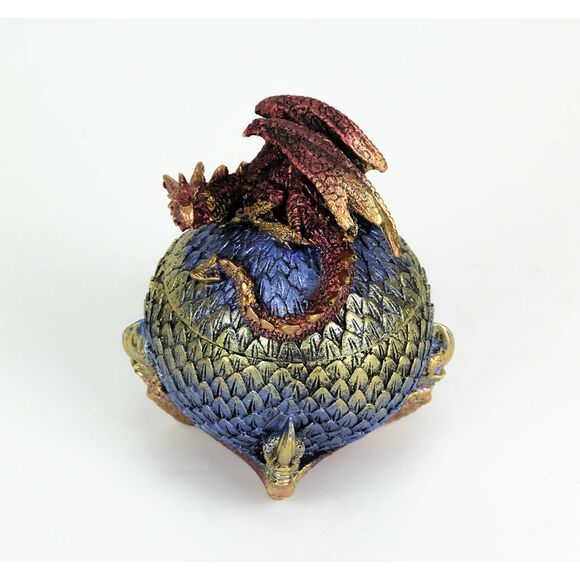 Hand Painted Red and Blue Sleeping Dragon On Egg Lidded Trinket Box - Picture 2 of 5